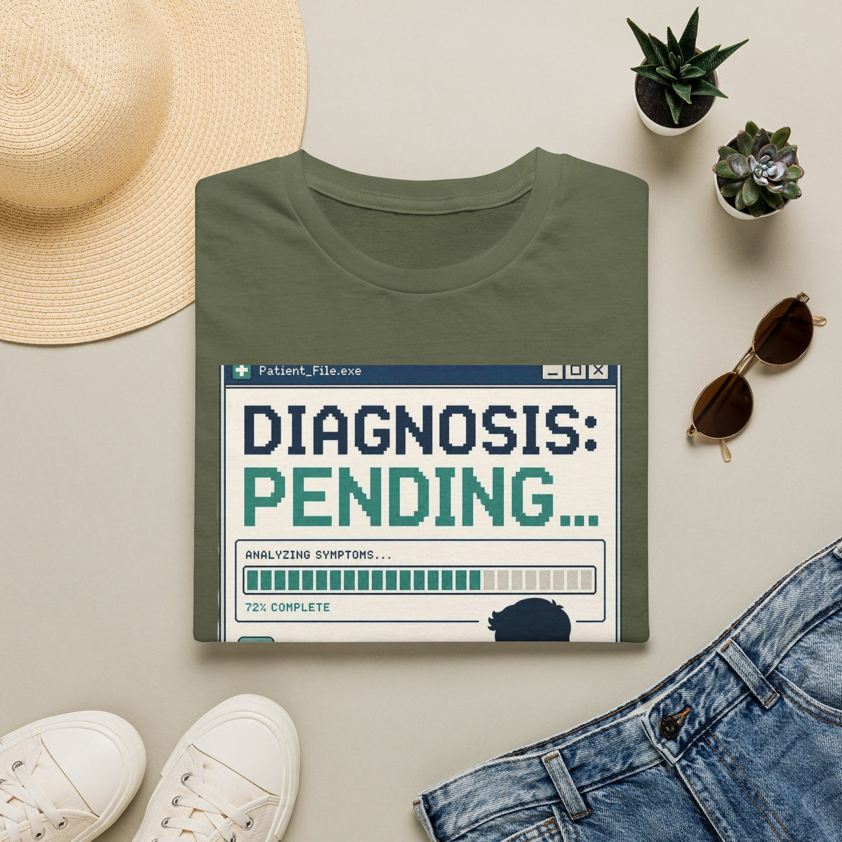 Humorous T Shirt Design Featuring Doctor's Chart Diagnosis Pending