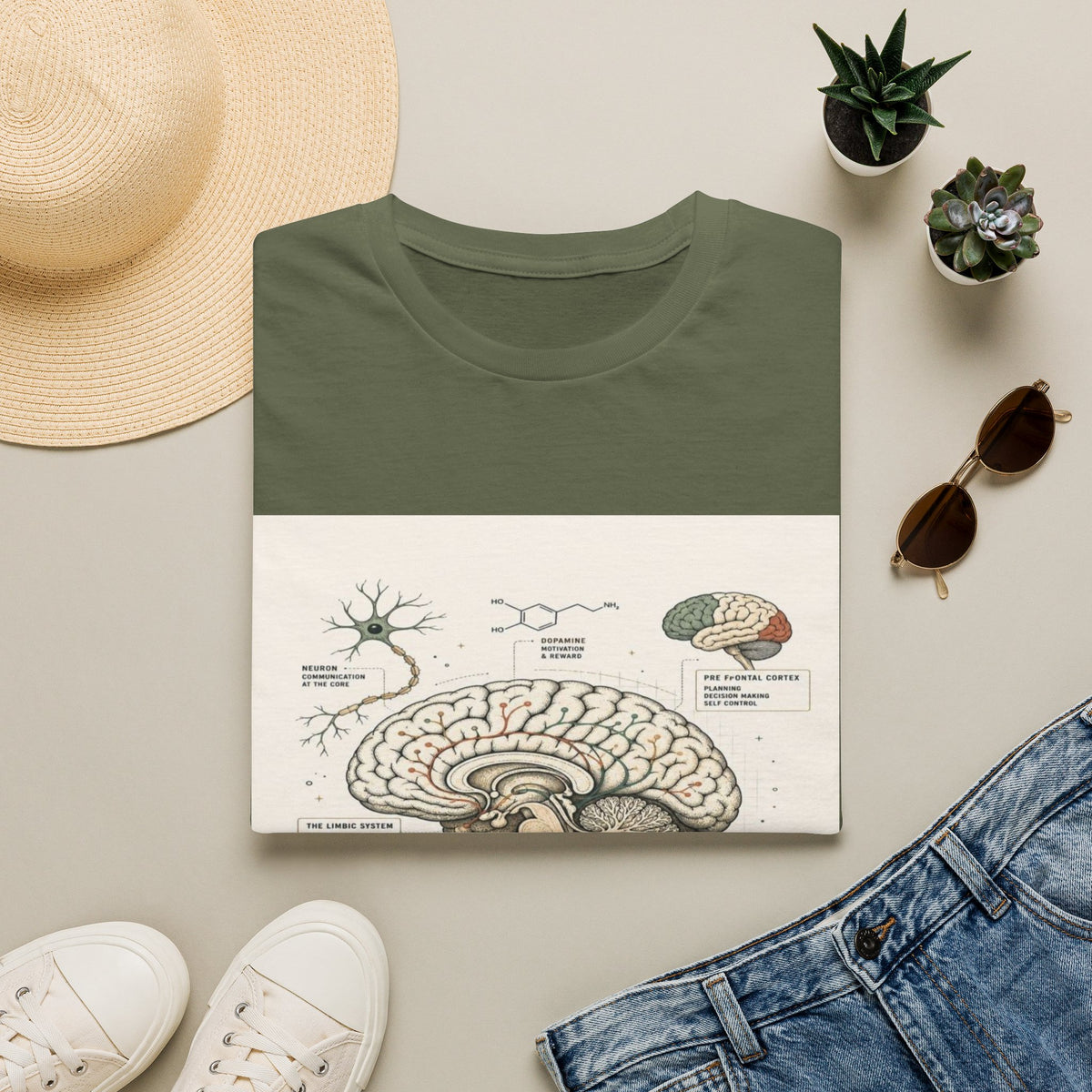 Human Brain Illustration Featuring Neural Pathways And Typography- Graphic Tees
