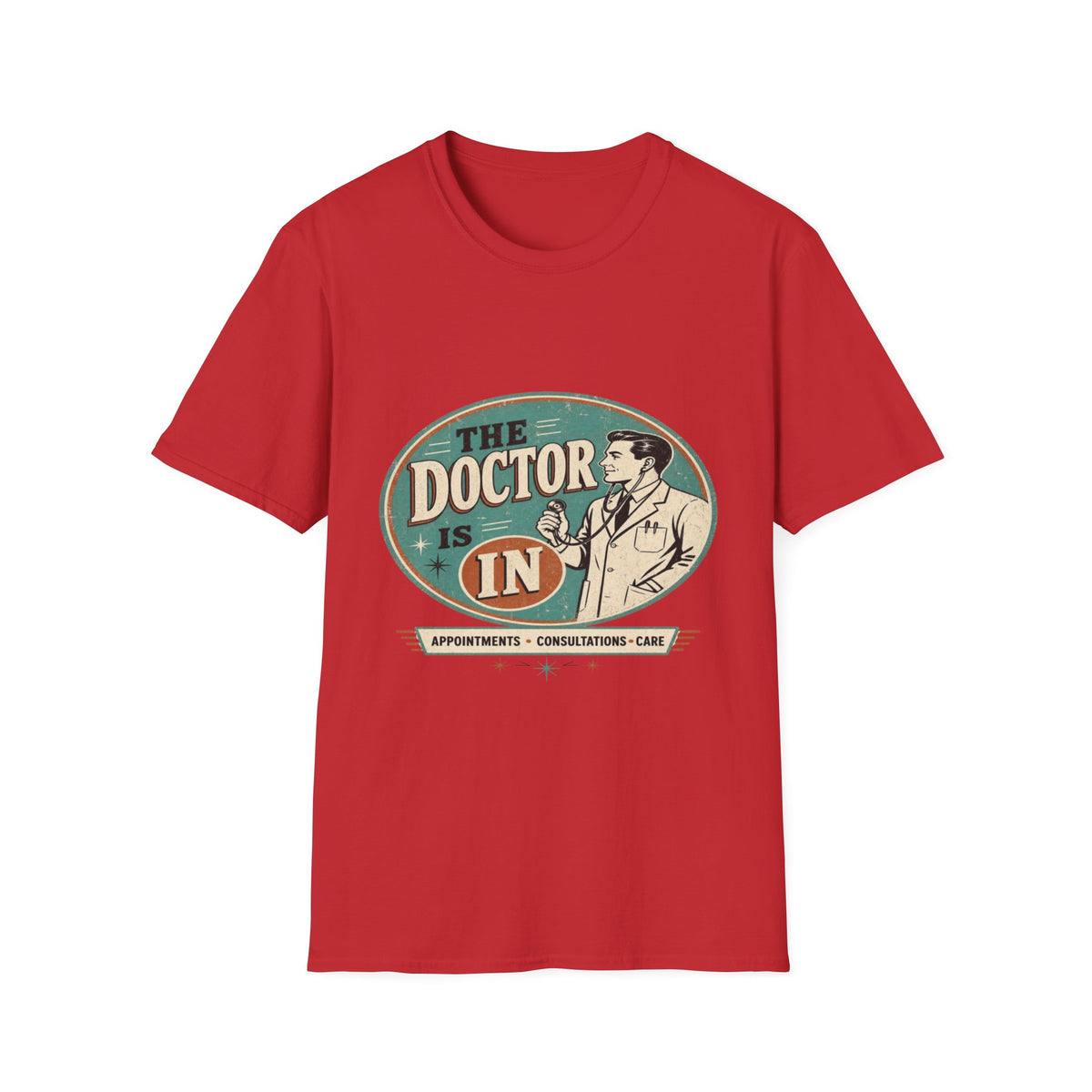 Vintage 1950s Doctor Office Graphic With Classic Badge- Graphic Tees
