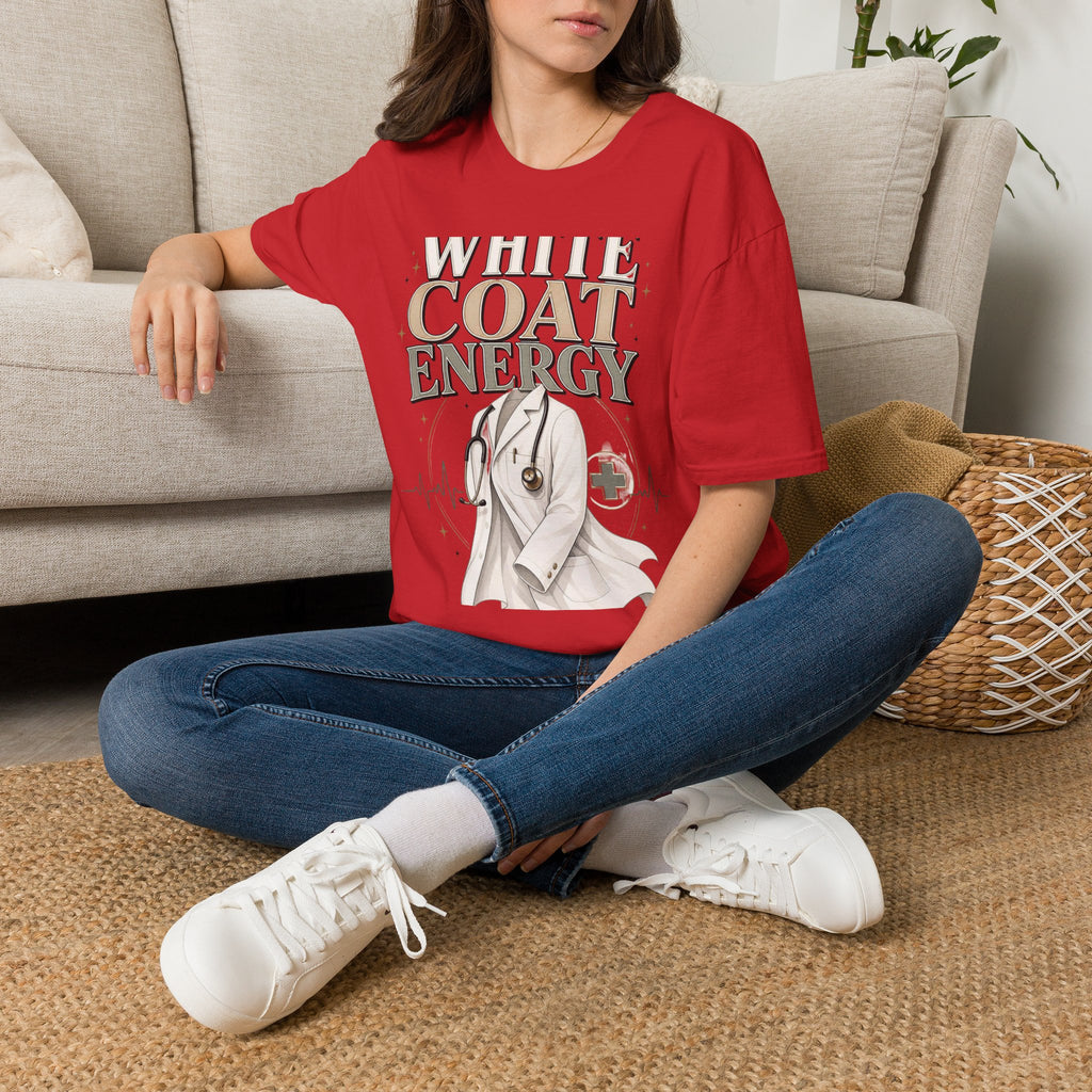 Elegant T Shirt Design Featuring White Coat Energy Typography