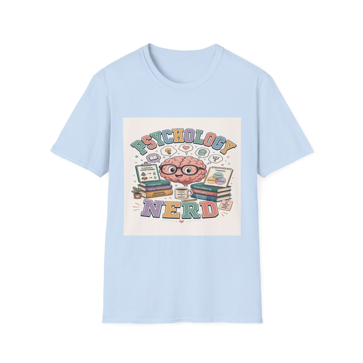 Playful Psychology Nerd T-Shirt Design Featuring Brain And Books- Graphic Tees