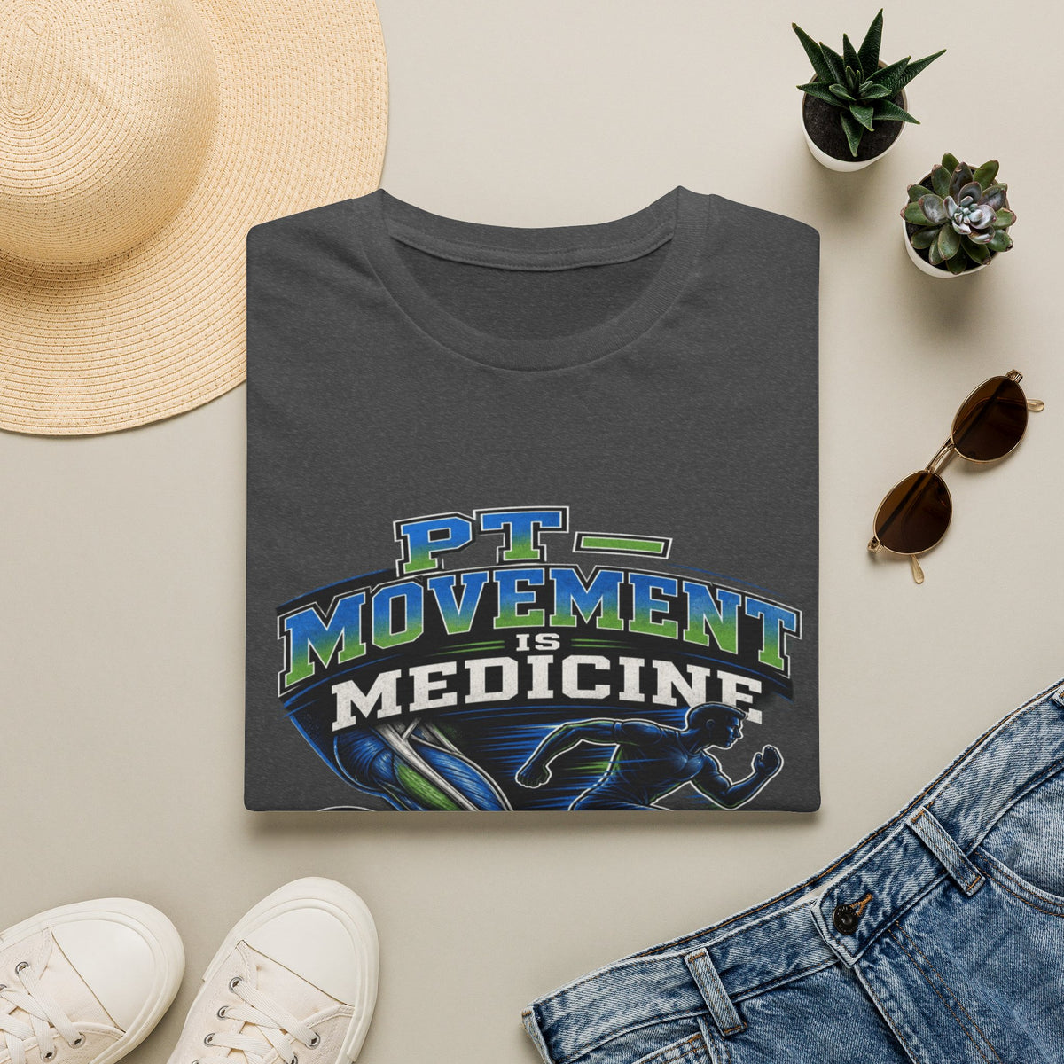 Dynamic T-shirt Design Featuring _PT Movement Is Medicine_ Text- Graphic Tees