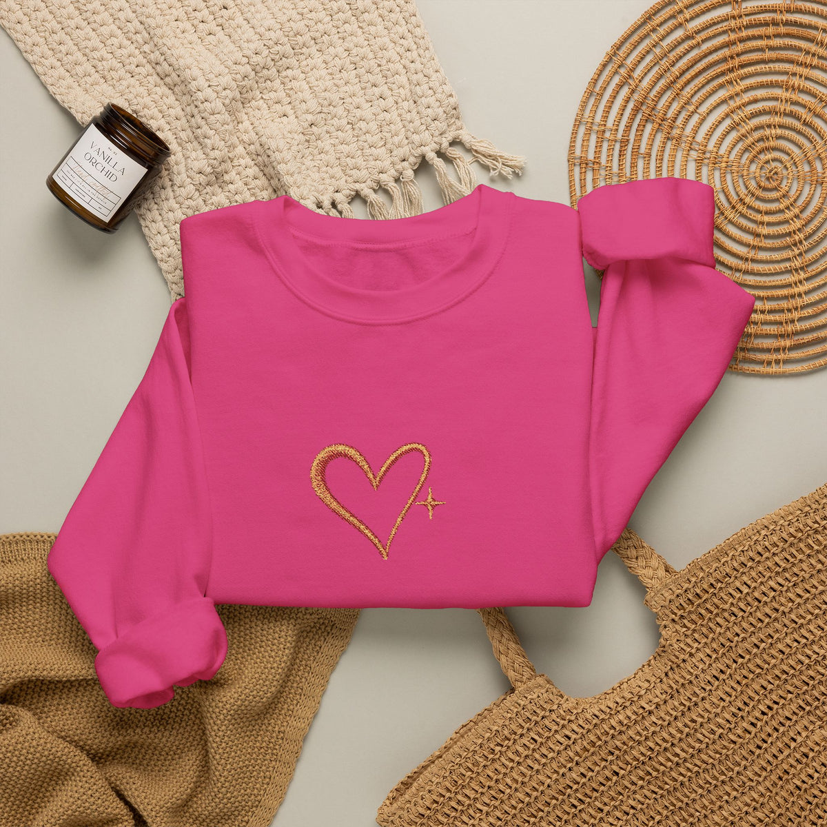 Embroidered Gold Heart Crewneck Sweatshirt
