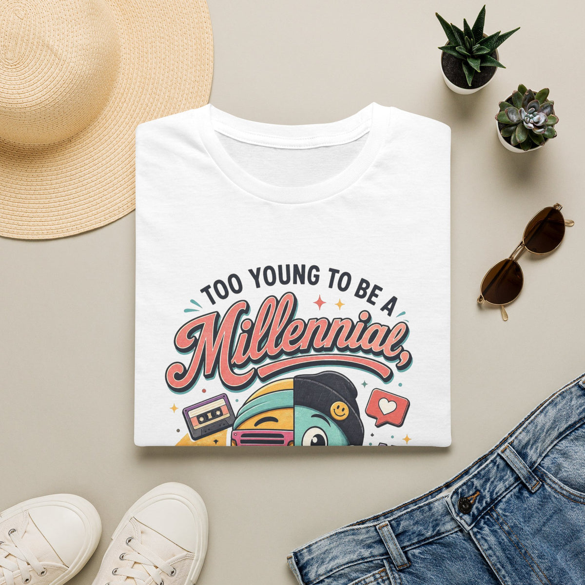 Millennial vs Gen Z Retro Graphic T‑Shirt — "Too Young to Be a Millennial, Too Old to Be a Gen Z"