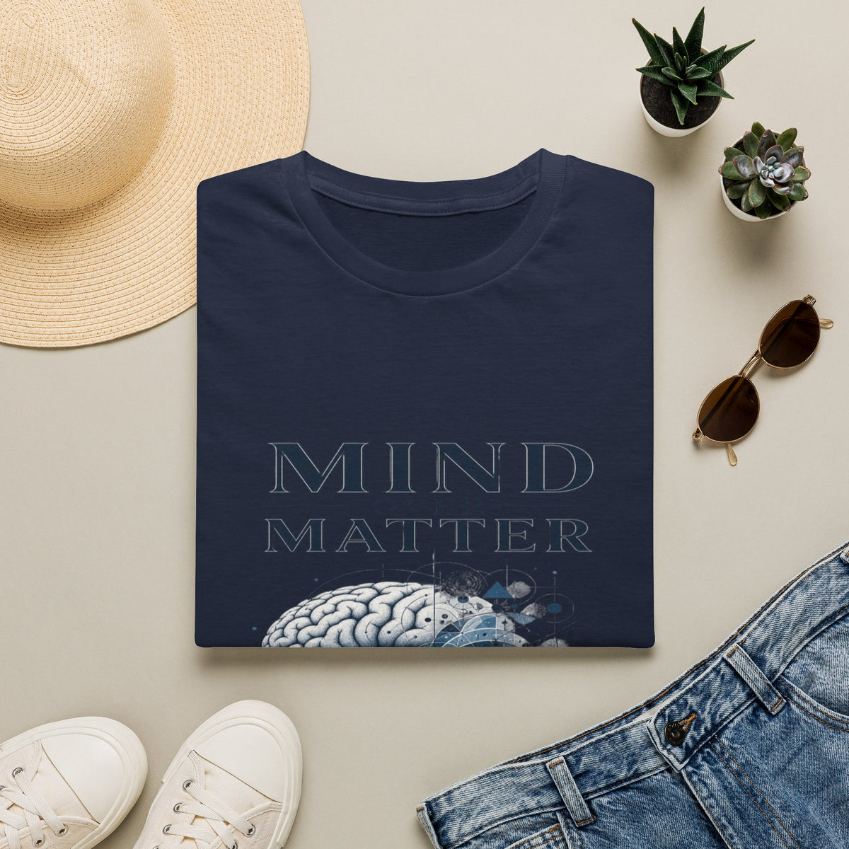 Intricate Brain Illustration With Geometric Patterns And Bold Typography- Graphic Tees