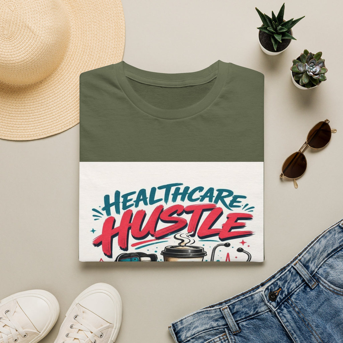 Dynamic T-Shirt Design Featuring Healthcare Hustle Text- Graphic Tees