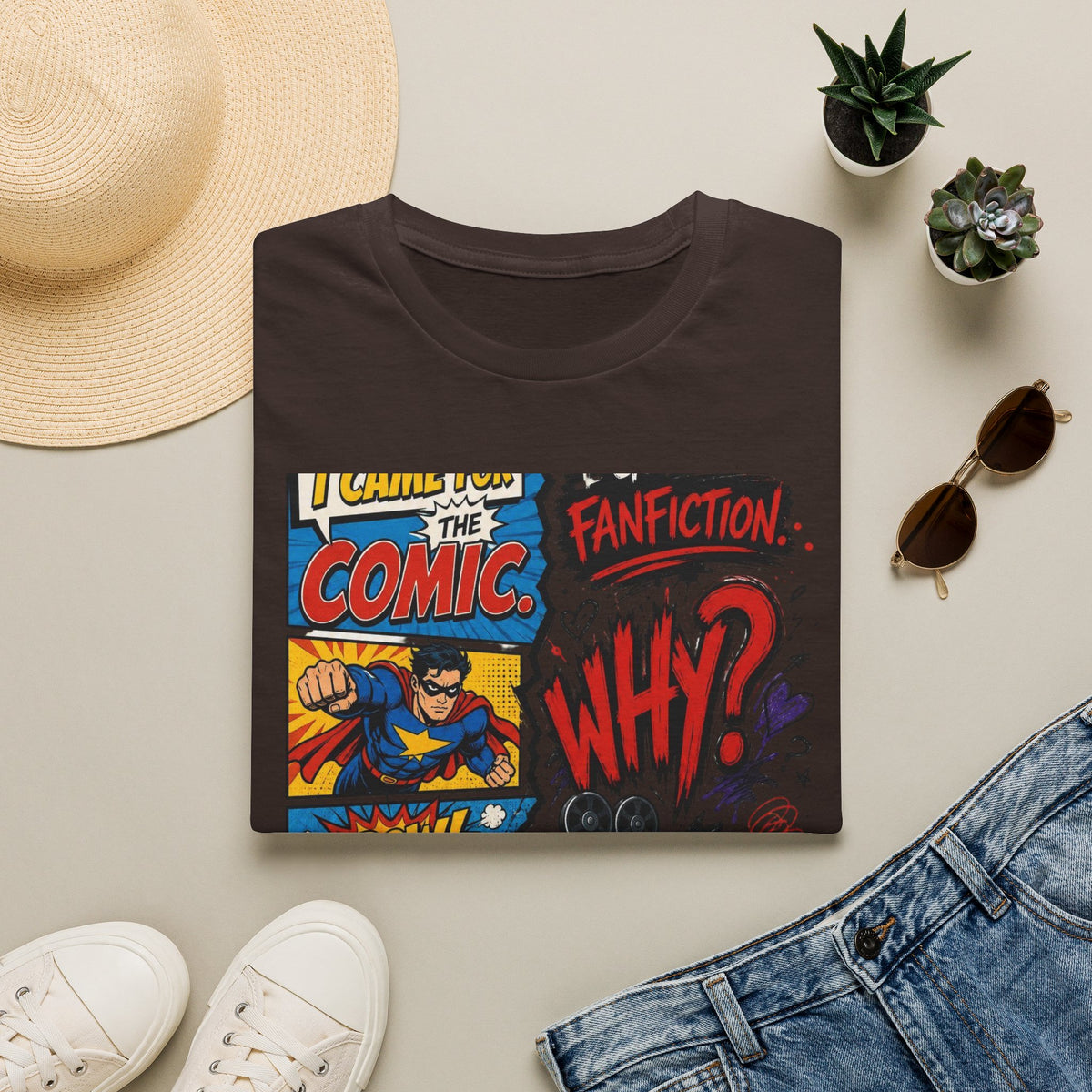 Split T Shirt Design Featuring Comic Panels And Fanfiction Elements