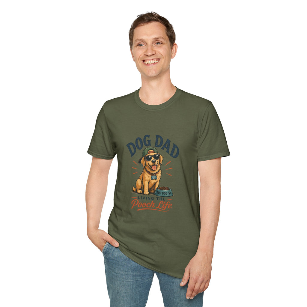 Dog Dad T-Shirt — "Living the Pooch Life" Graphic Tee for Dog Lovers