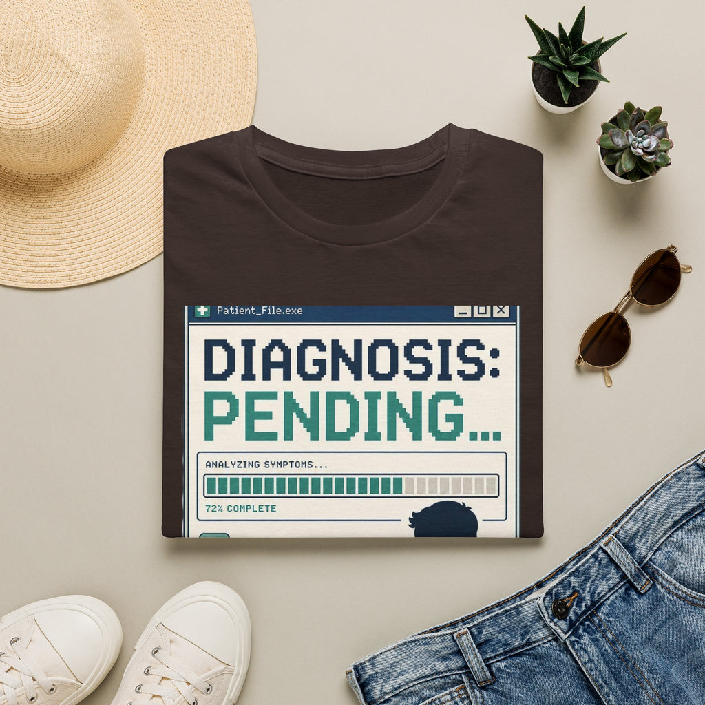 Humorous T Shirt Design Featuring Doctor's Chart Diagnosis Pending