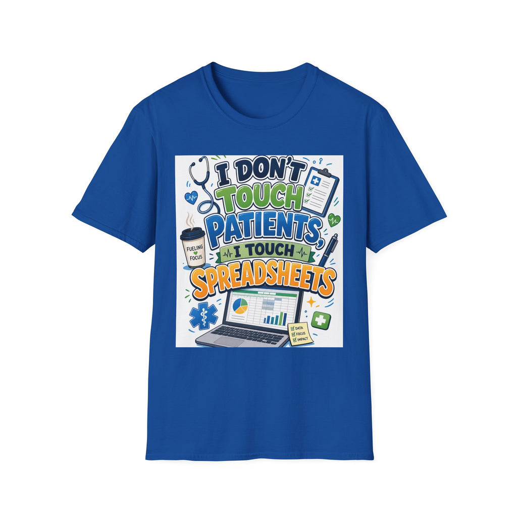 Humorous T Shirt Design Featuring Playful Healthcare And Spreadsheet Imagery