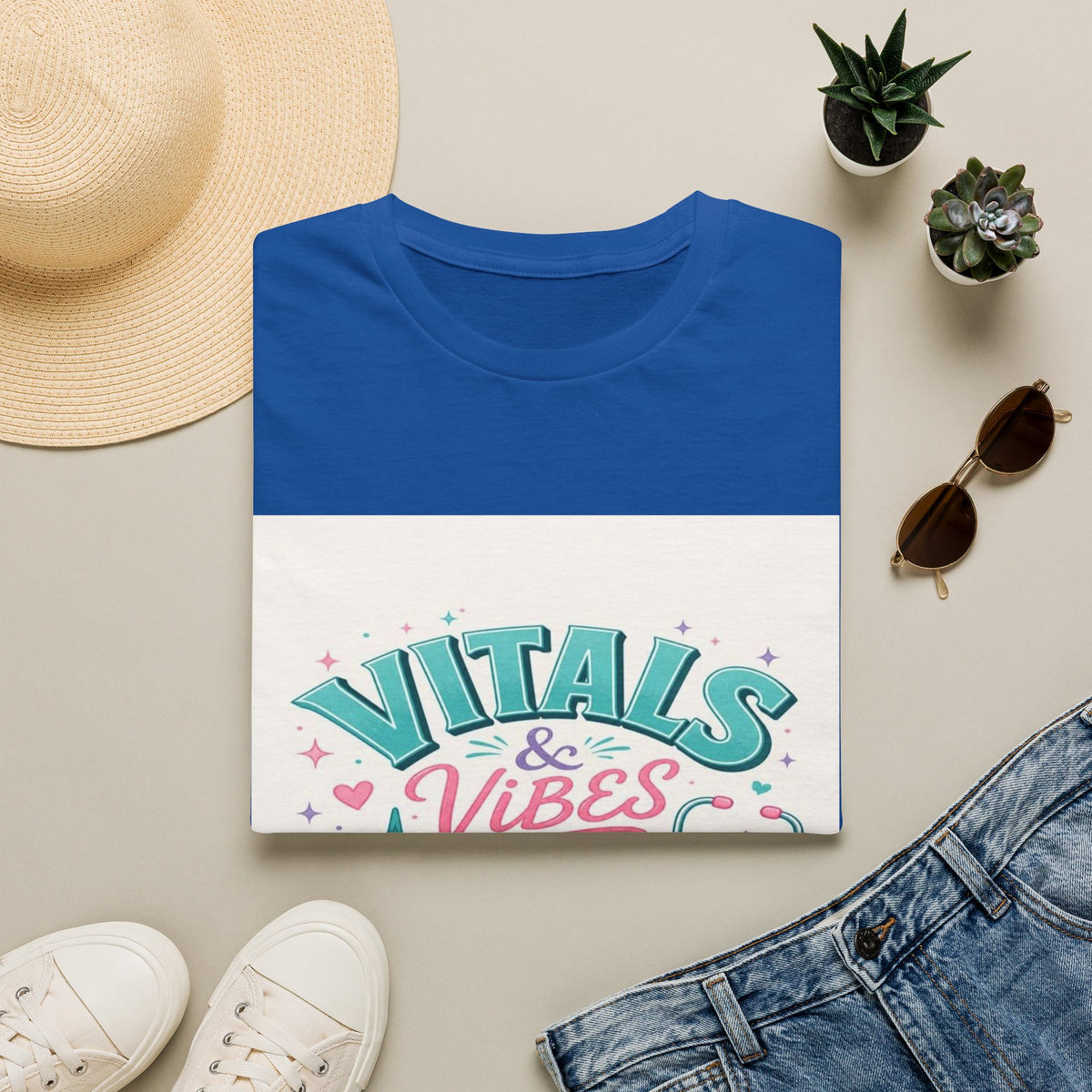 Trendy T-Shirt Design Featuring Vitals And Vibes Phrase- Graphic Tees