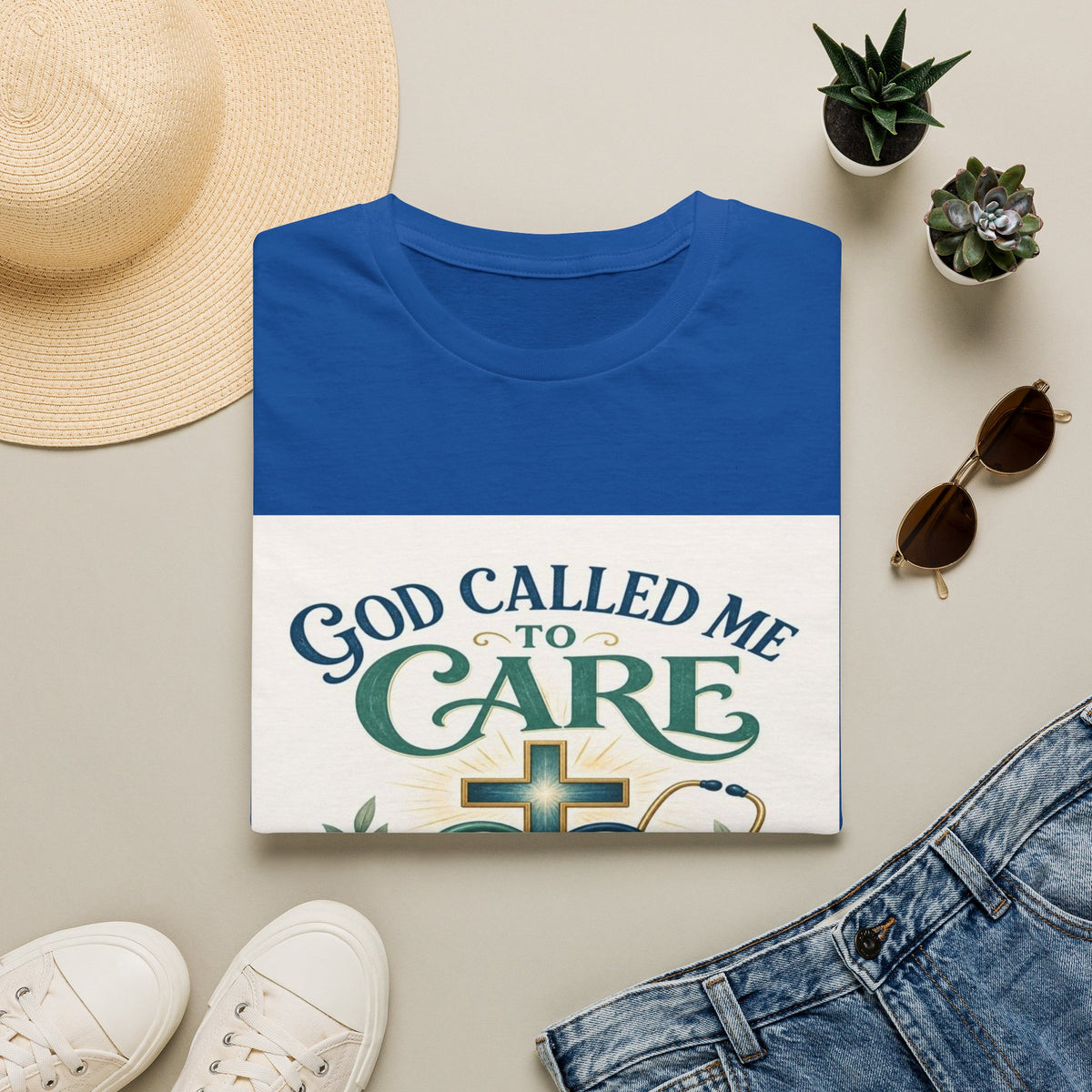 T-Shirt Design Featuring Faith Inspired Care Elements- Graphic Tees