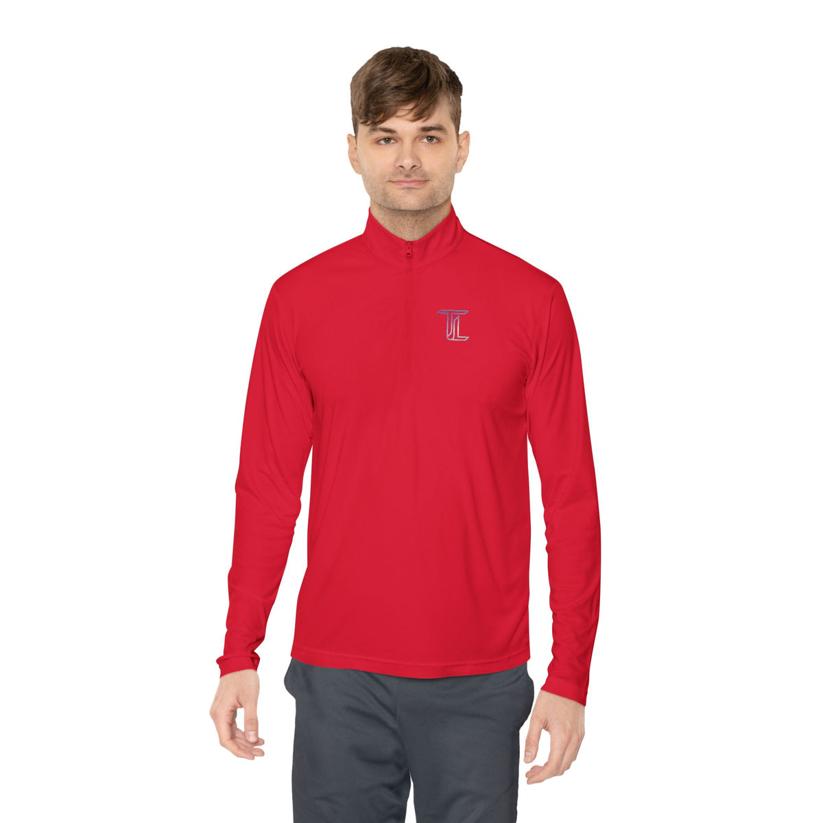 Quarter-Zip Pullover — Minimal Monogram 'T' Embroidered Pullover