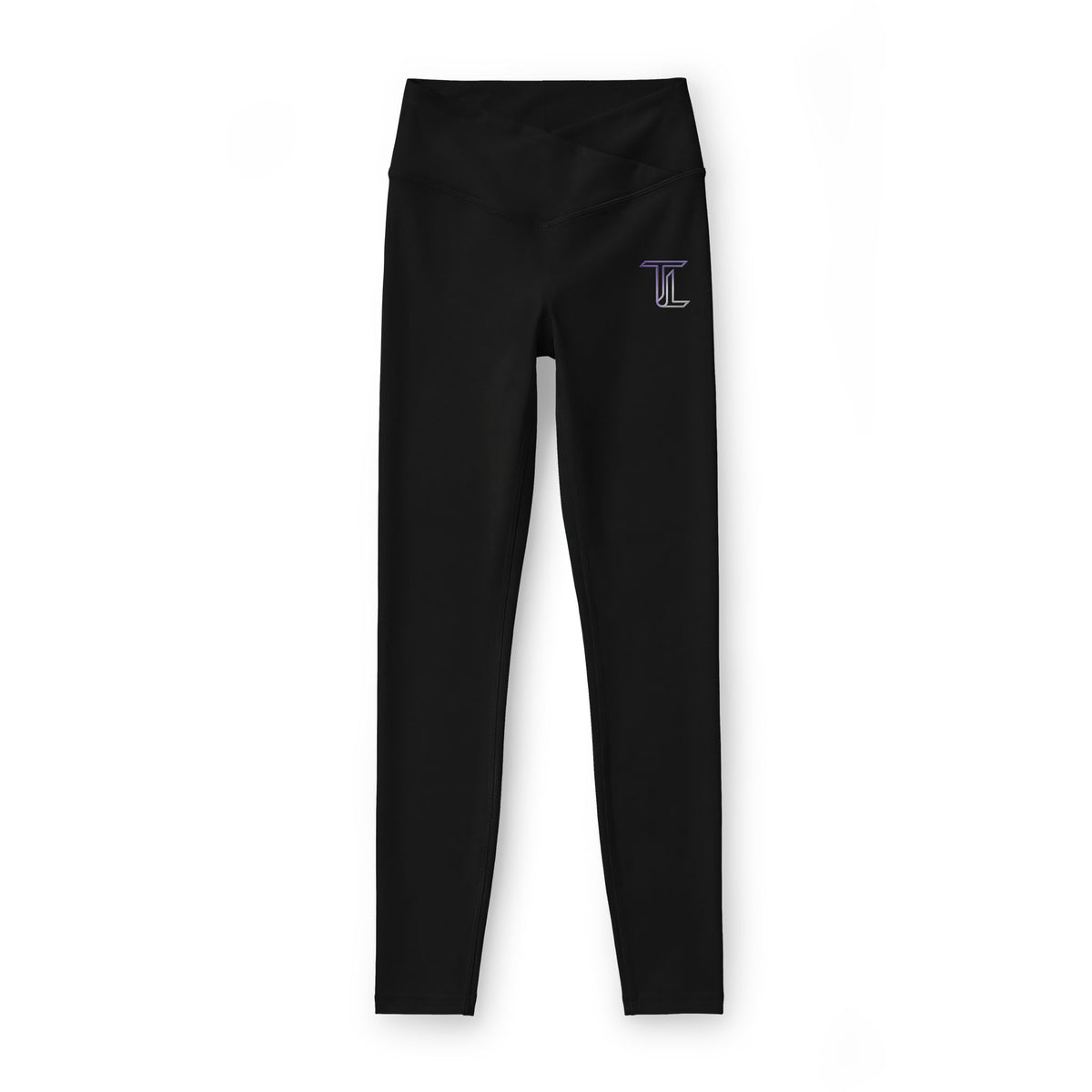 Midnight Motion Leggings — Black High-Waist Yoga Leggings with Small Purple 'T' Monogram