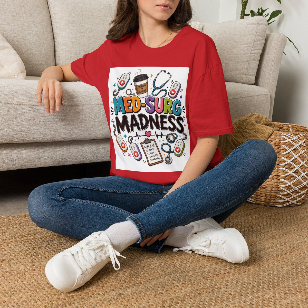 Vibrant T Shirt Design Featuring MED SURG MADNESS Phrase (1)
