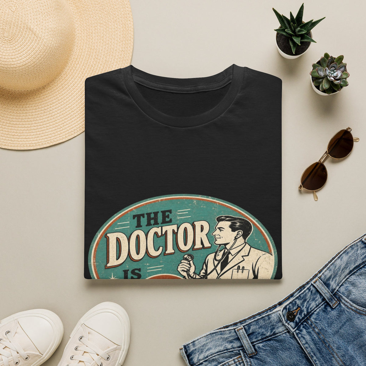 Vintage 1950s Doctor Office Graphic With Classic Badge- Graphic Tees