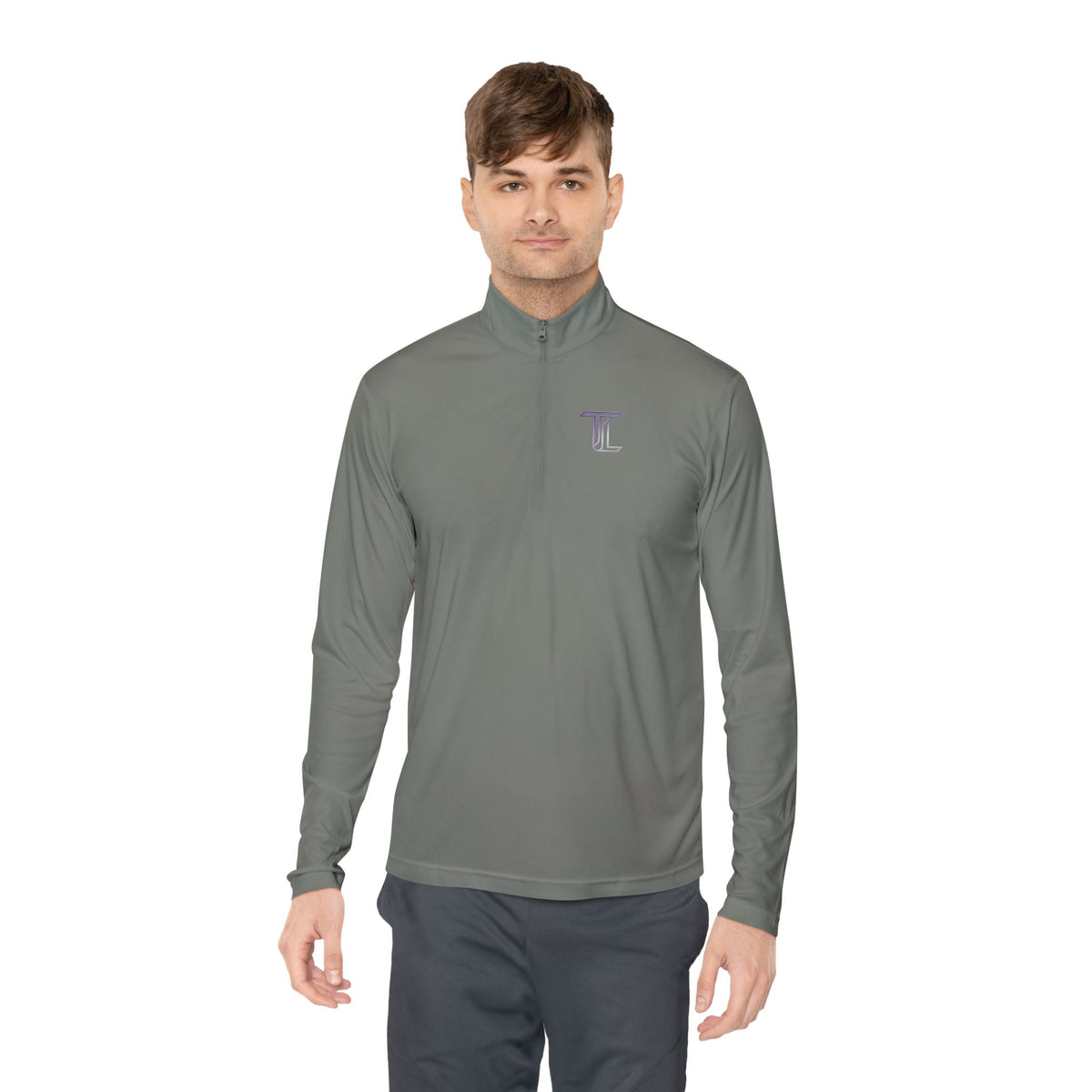 Quarter-Zip Pullover — Minimal Monogram 'T' Embroidered Pullover
