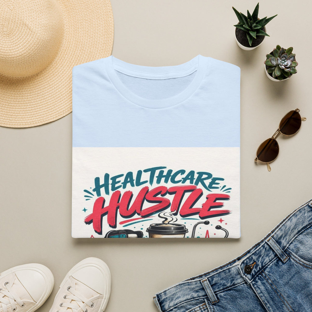 Dynamic T-Shirt Design Featuring Healthcare Hustle Text- Graphic Tees