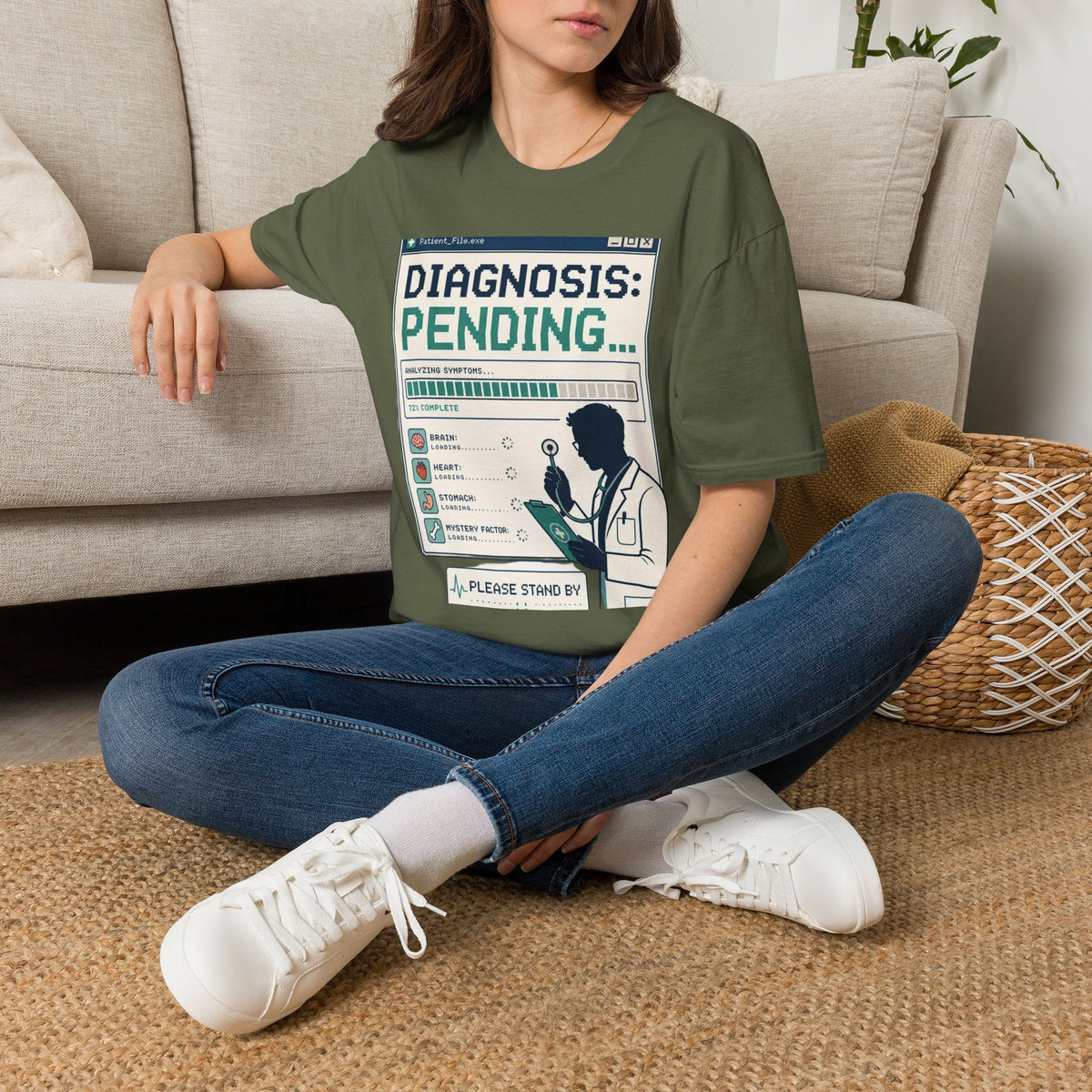 Humorous T Shirt Design Featuring Doctor's Chart Diagnosis Pending
