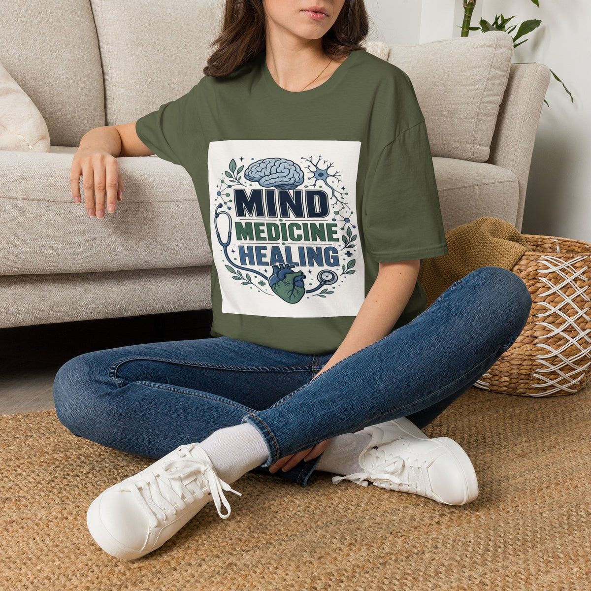 Illustration of Stacked Words Mind Medicine Healing with Medical Icons- Graphic Tees