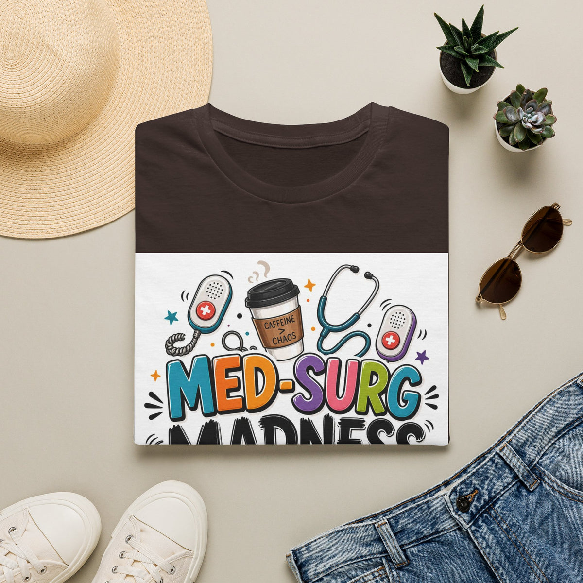 Vibrant T Shirt Design Featuring MED SURG MADNESS Phrase (1)
