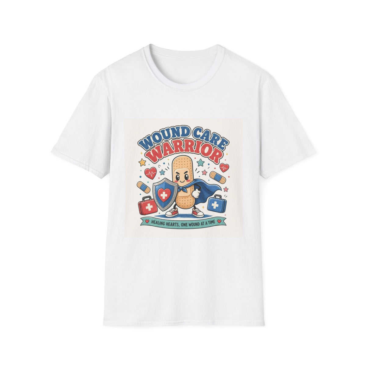 Wound Care Warrior T-Shirt Design Featuring Playful Bandage Character- Graphic Tees