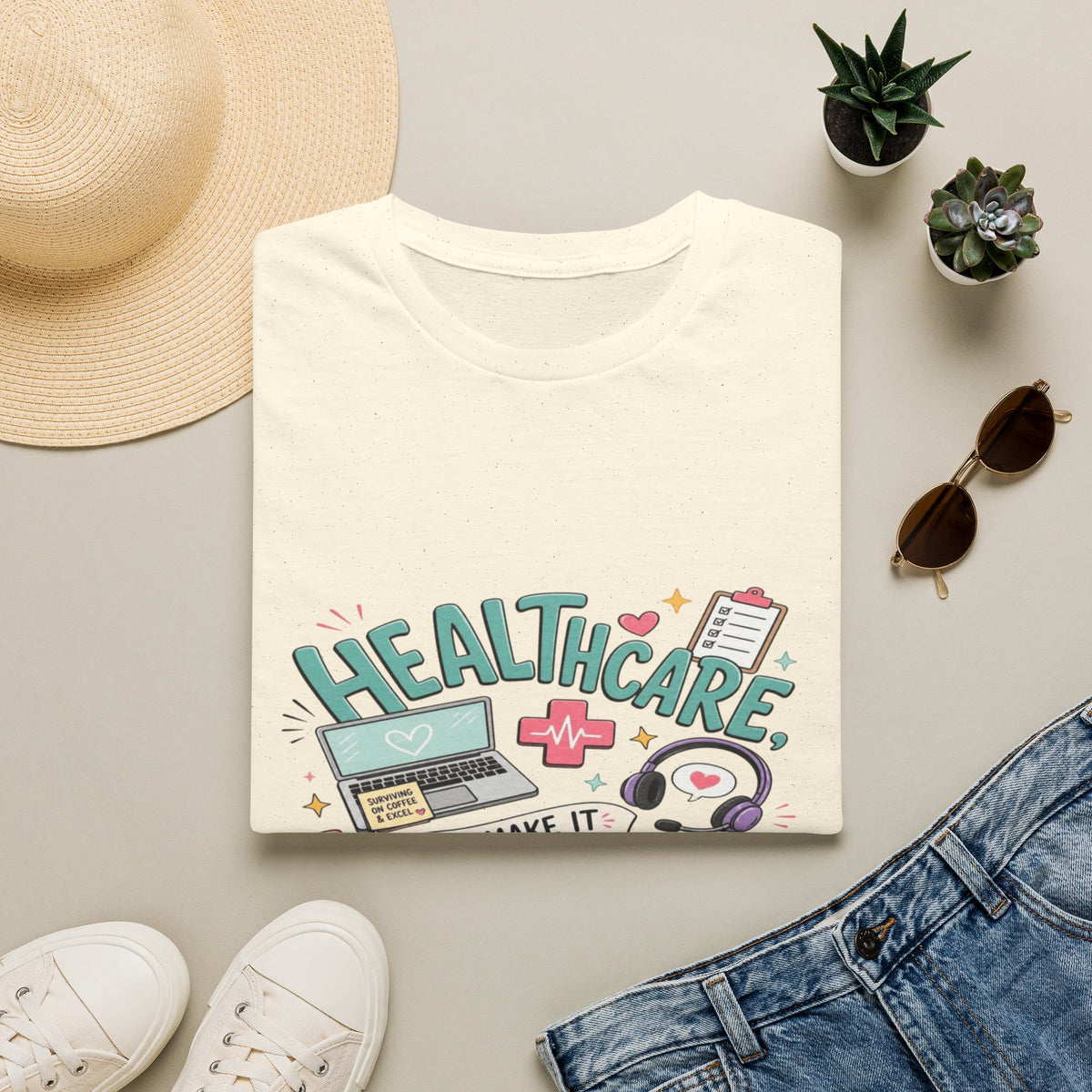 Humorous T-Shirt Design With Playful Healthcare Admin Typography- Graphic Tees