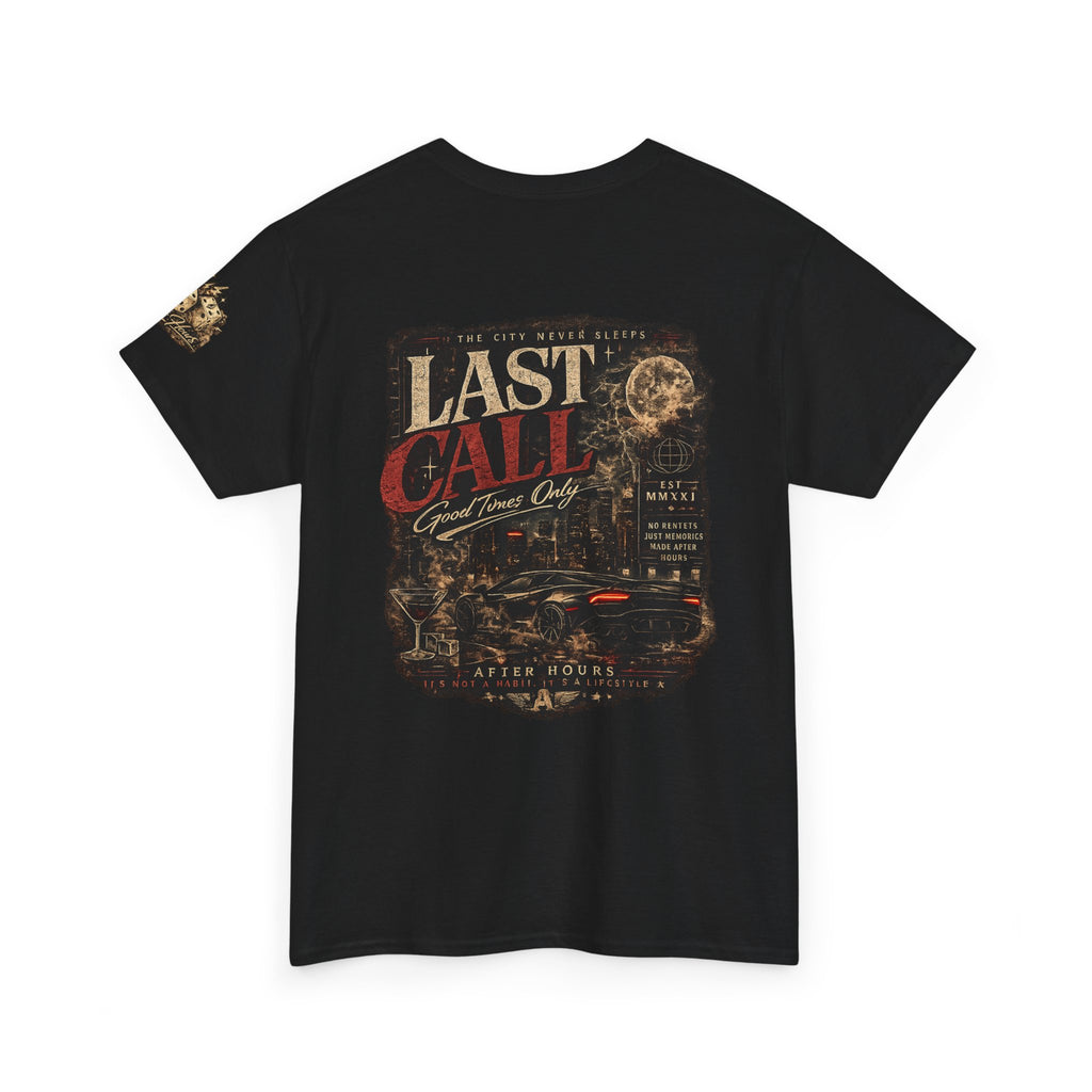 Last Call Graphic Tee — Vintage Bar Nightlife T‑Shirt