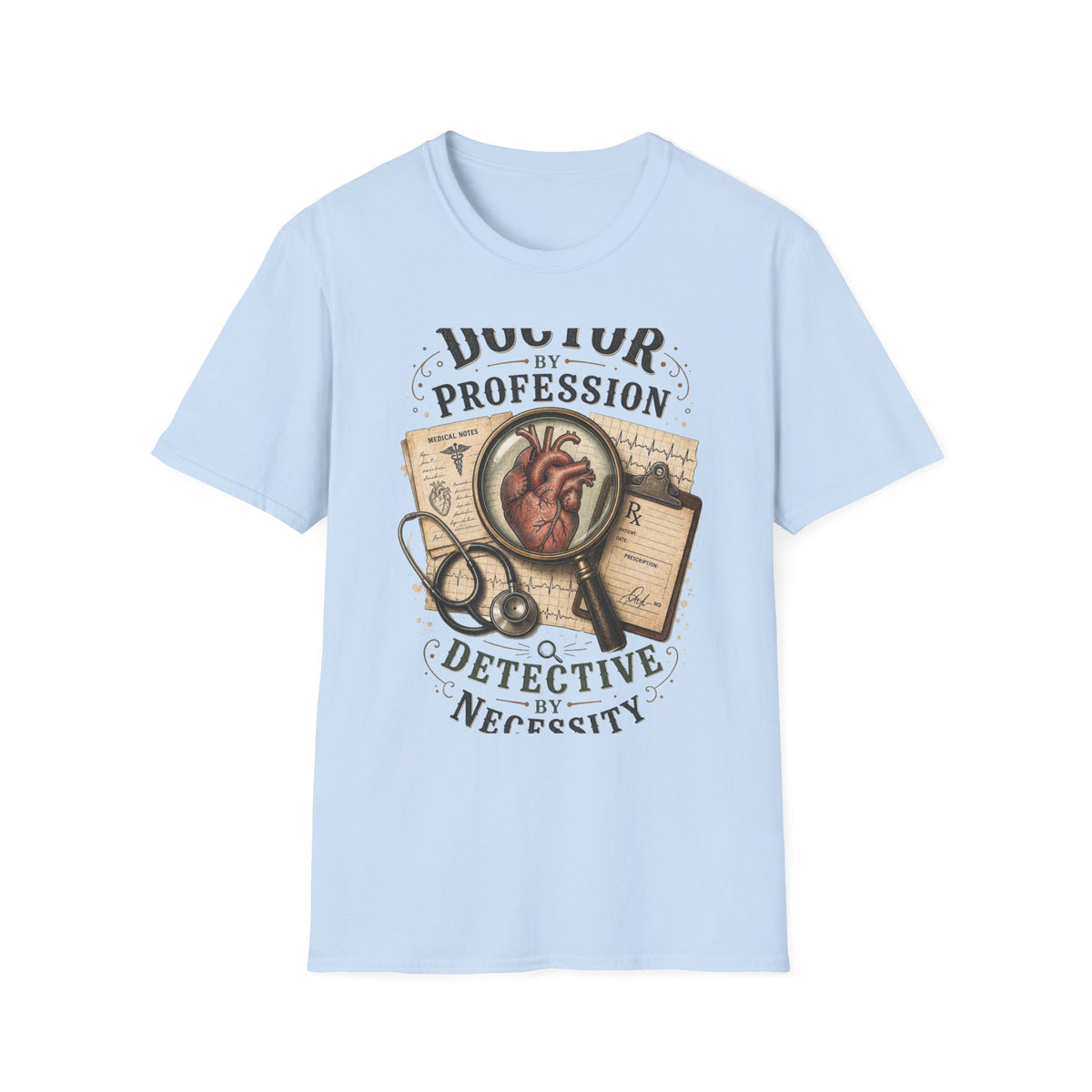Vintage Detective Inspired T Shirt Featuring Anatomical Heart And Magnifying Glass