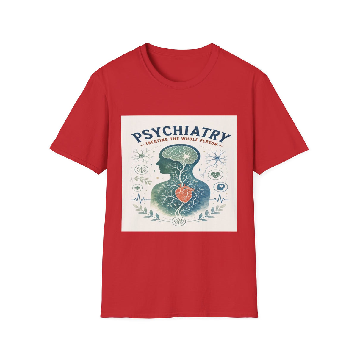 Human Silhouette With Brain And Heart Surrounded By Medical Imagery- Graphic Tees