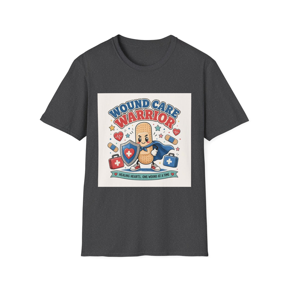 Wound Care Warrior T-Shirt Design Featuring Playful Bandage Character- Graphic Tees