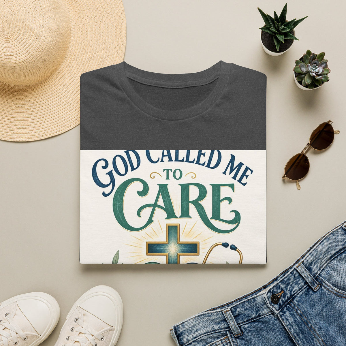 T Shirt Design Featuring Faith Inspired Care Elements