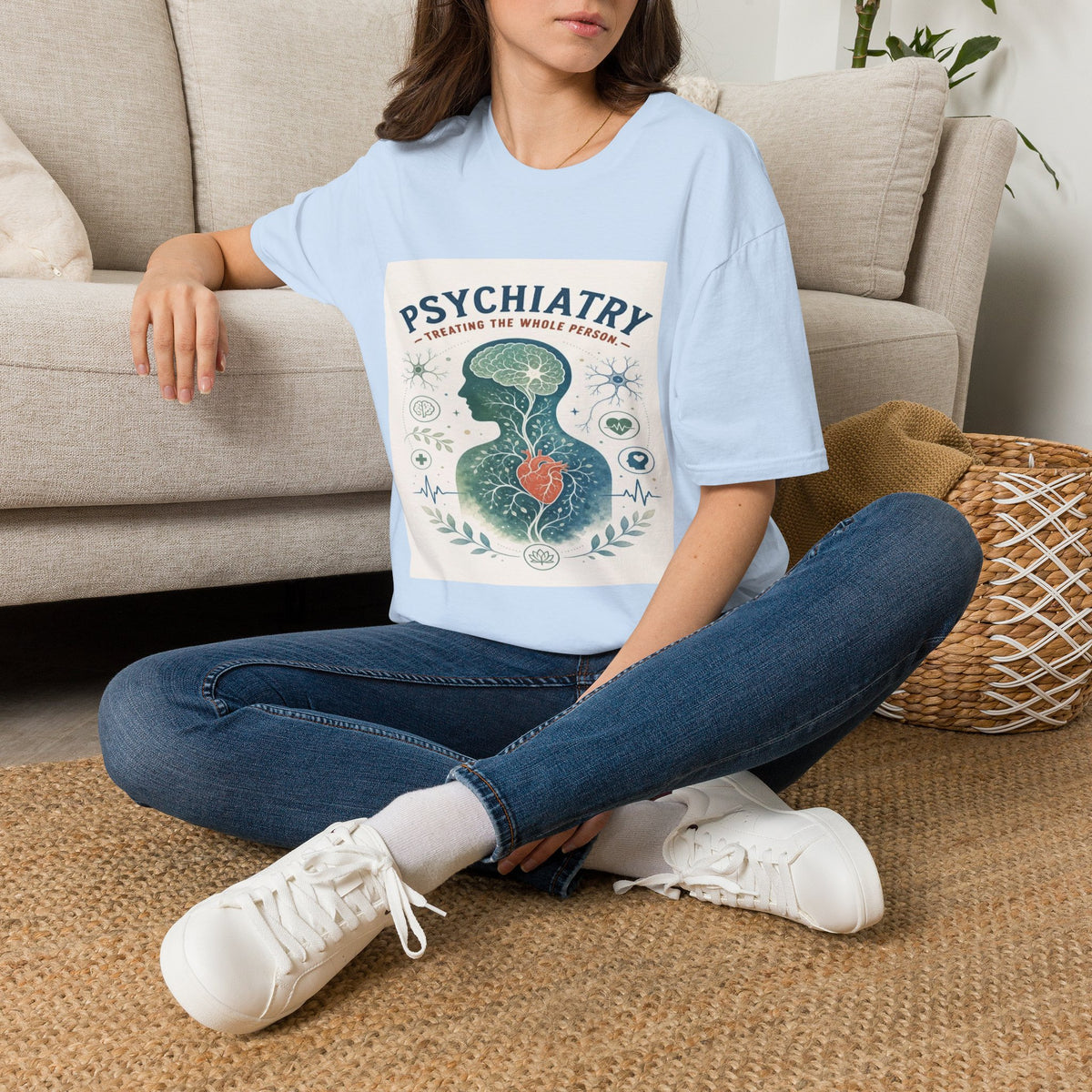 Human Silhouette With Brain And Heart Surrounded By Medical Imagery- Graphic Tees