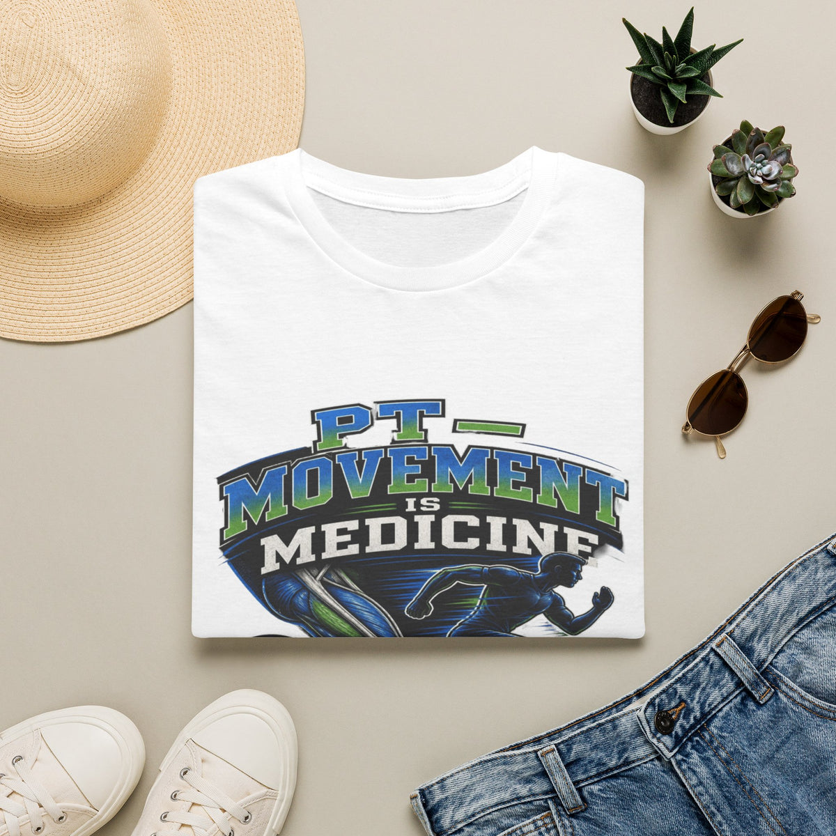 Dynamic T-shirt Design Featuring _PT Movement Is Medicine_ Text- Graphic Tees