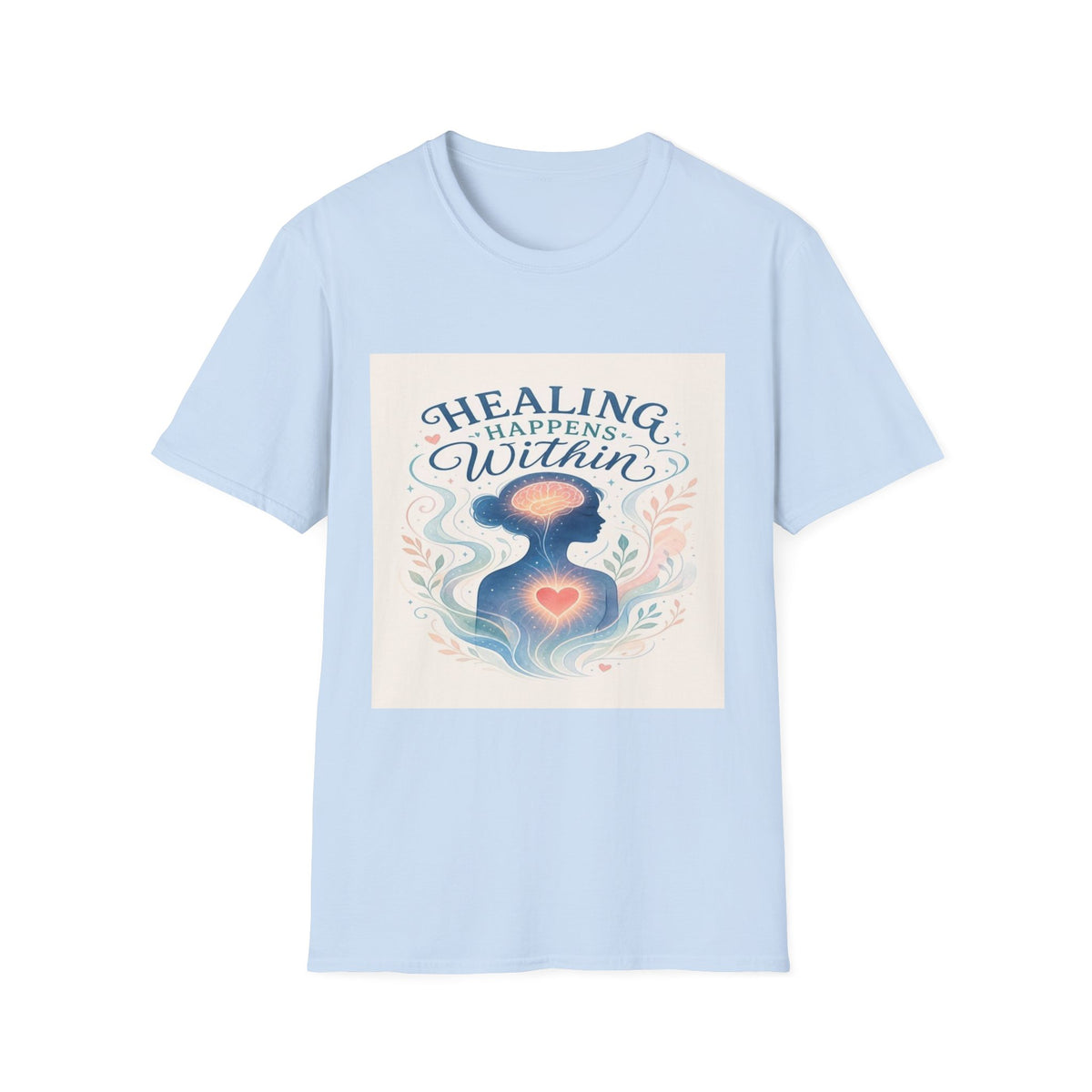 Human Silhouette With Glowing Brain And Heart Design- Graphic Tees