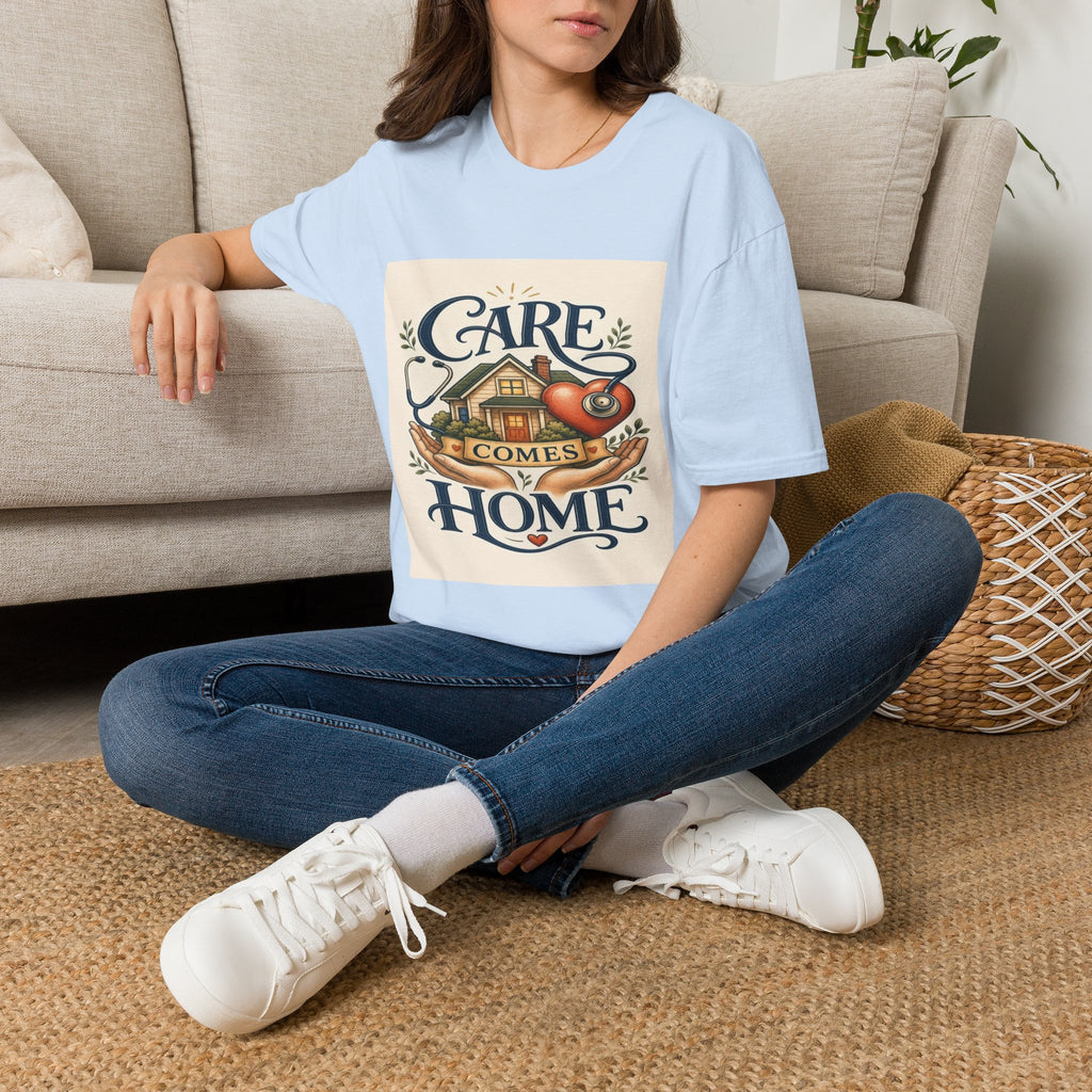 T-shirt Design Featuring Care Comes Home With Warm Illustrations- Graphic Tees