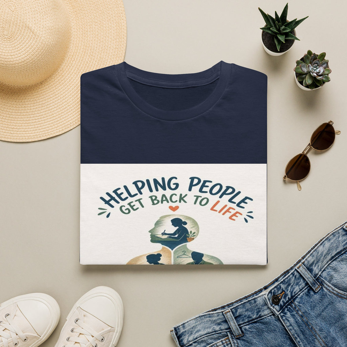 T-shirt Design Featuring Daily Activities Silhouette With OT Symbol- Graphic Tees