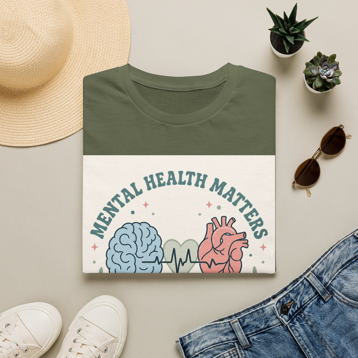 Stylized Brain And Heart Design For Mental Health Awareness