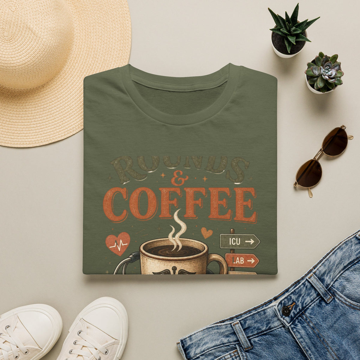 Coffee Cup With Stethoscope Combining Vintage Café And Medical Aesthetics