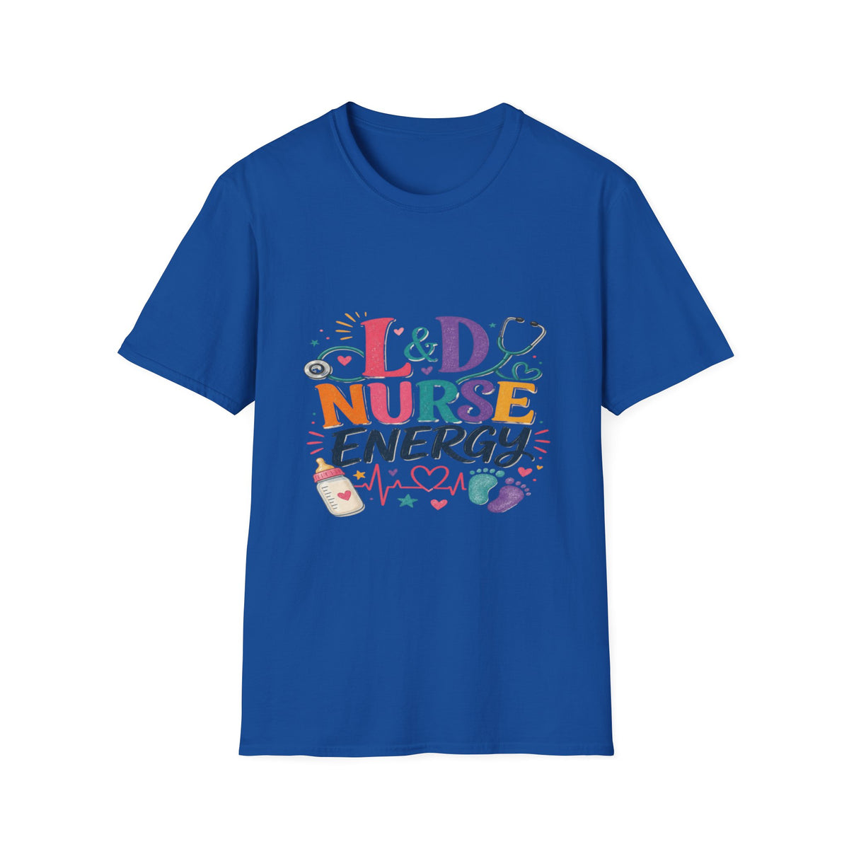 L&D Nurse Energy Trendy T-Shirt Design with Vibrant Elements- Graphic Tees