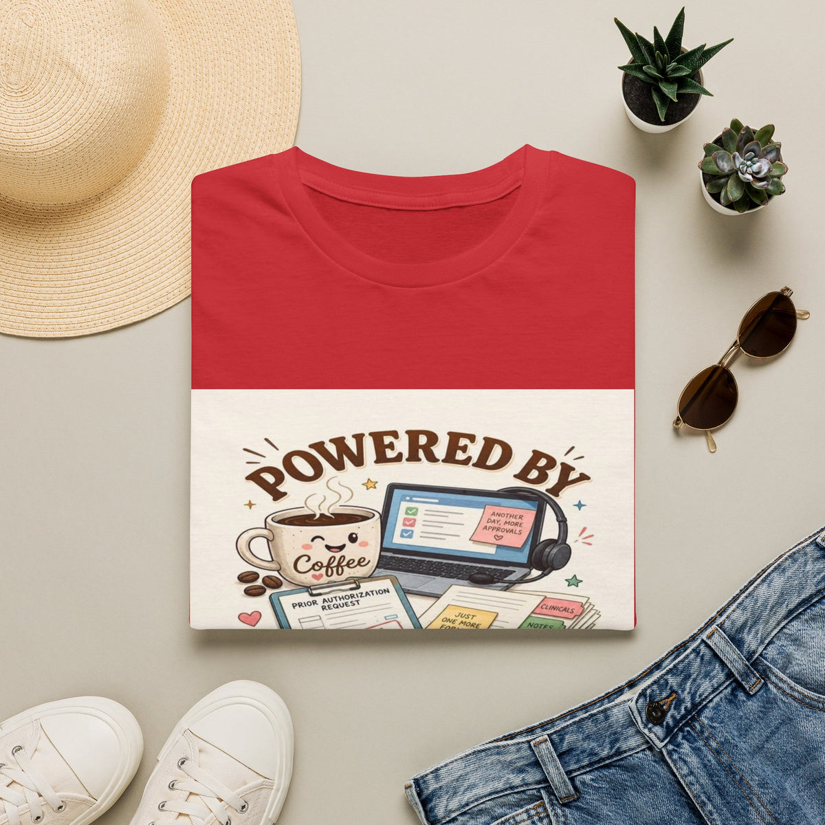 Whimsical T-shirt Design Featuring Coffee And Prior Authorizations- Graphic Tees