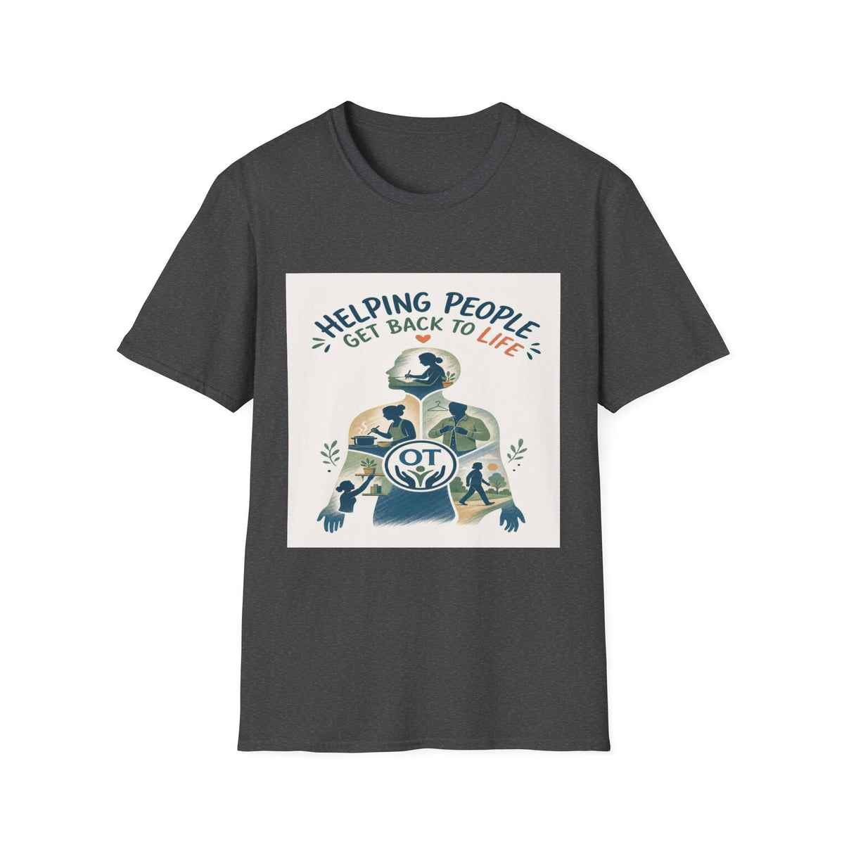 T-shirt Design Featuring Daily Activities Silhouette With OT Symbol- Graphic Tees