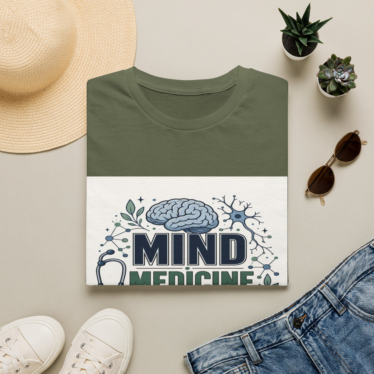 Illustration of Stacked Words Mind Medicine Healing with Medical Icons- Graphic Tees