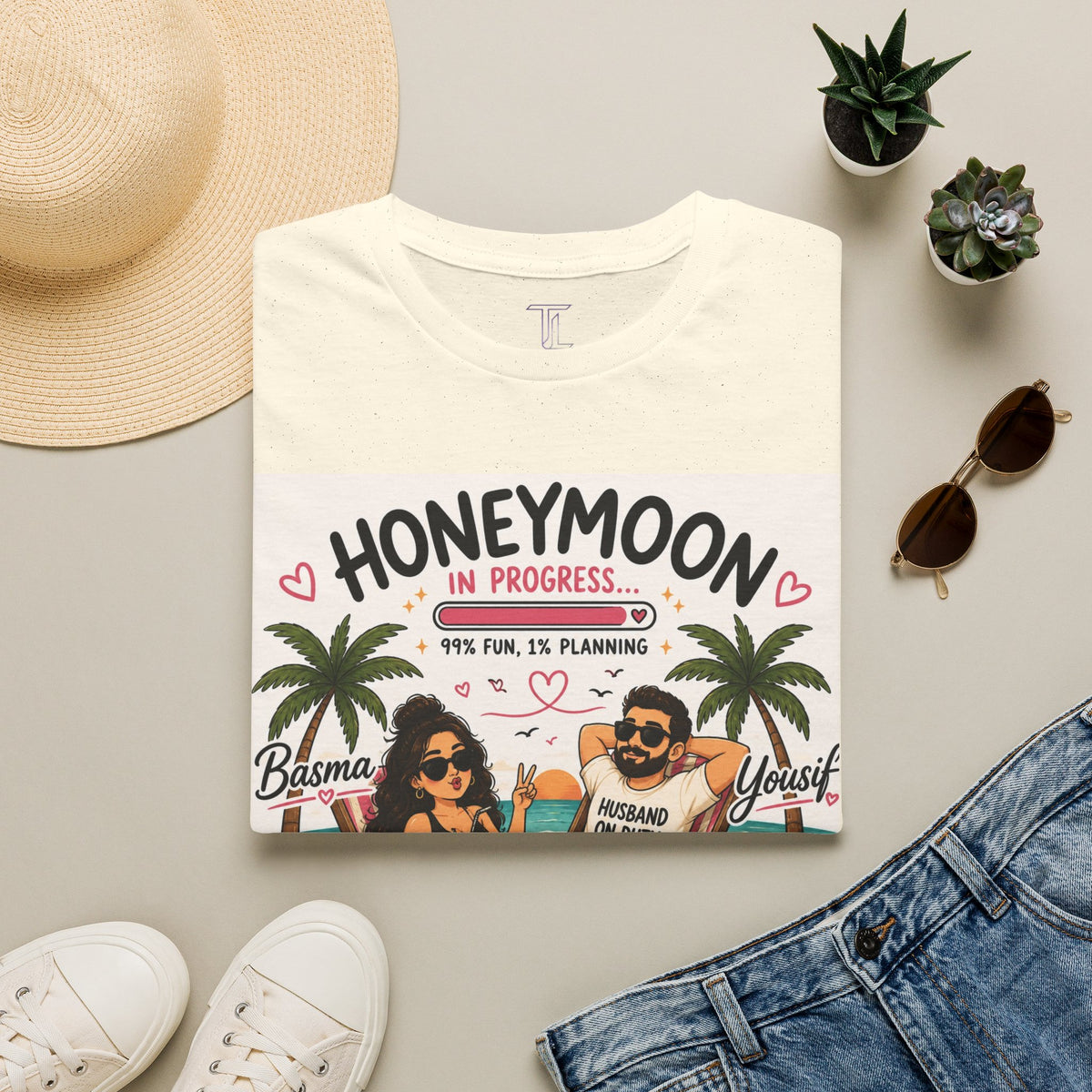 Honeymoon In Progress T-Shirt — Personalized Couple Vacation Tee