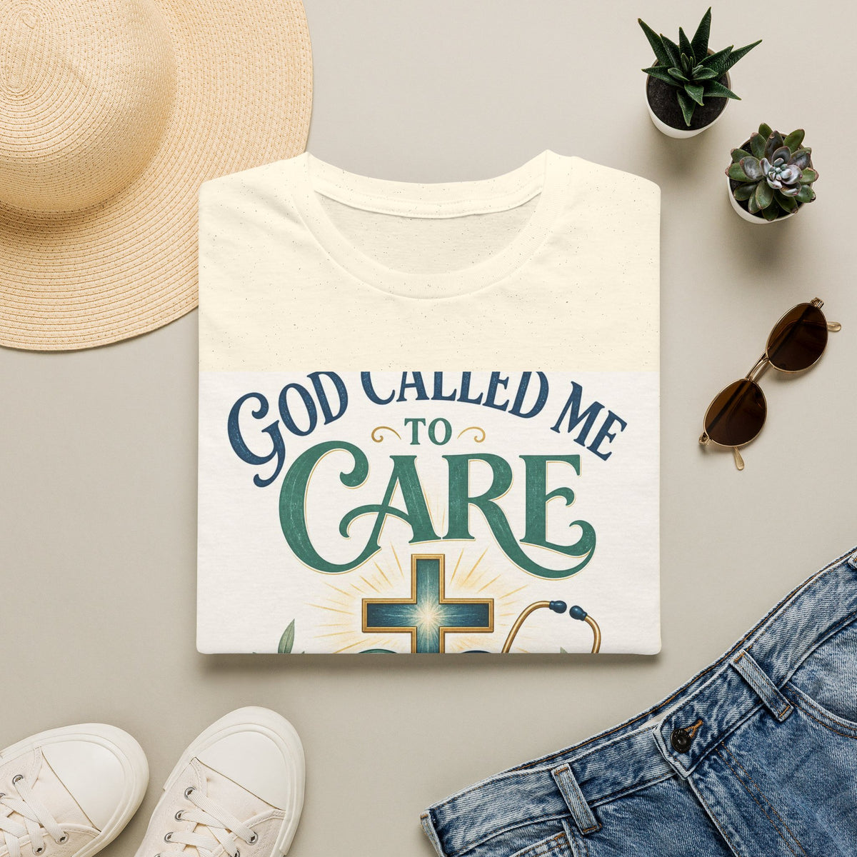 T Shirt Design Featuring Faith Inspired Care Elements