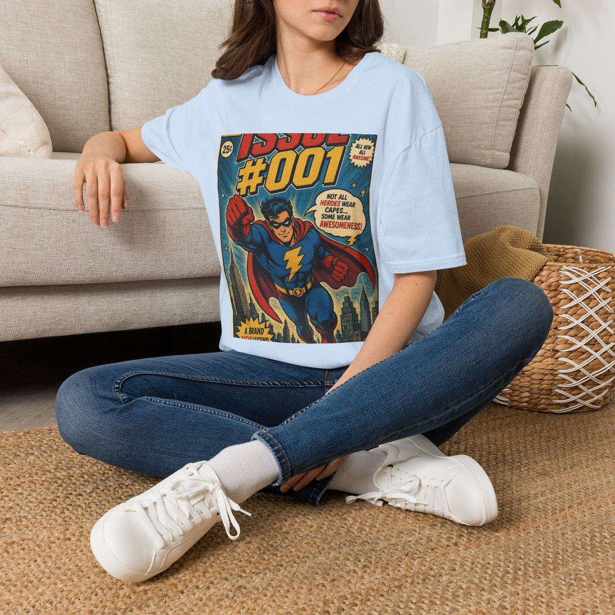 Vintage Comic Book T Shirt Design Featuring Original Superhero