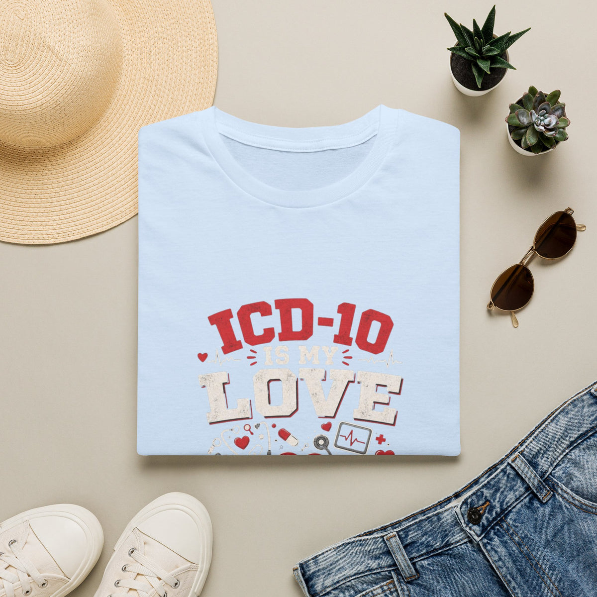 T-shirt Design Featuring Humorous _ICD-10 Is My Love Language_ Phrase- Graphic Tees