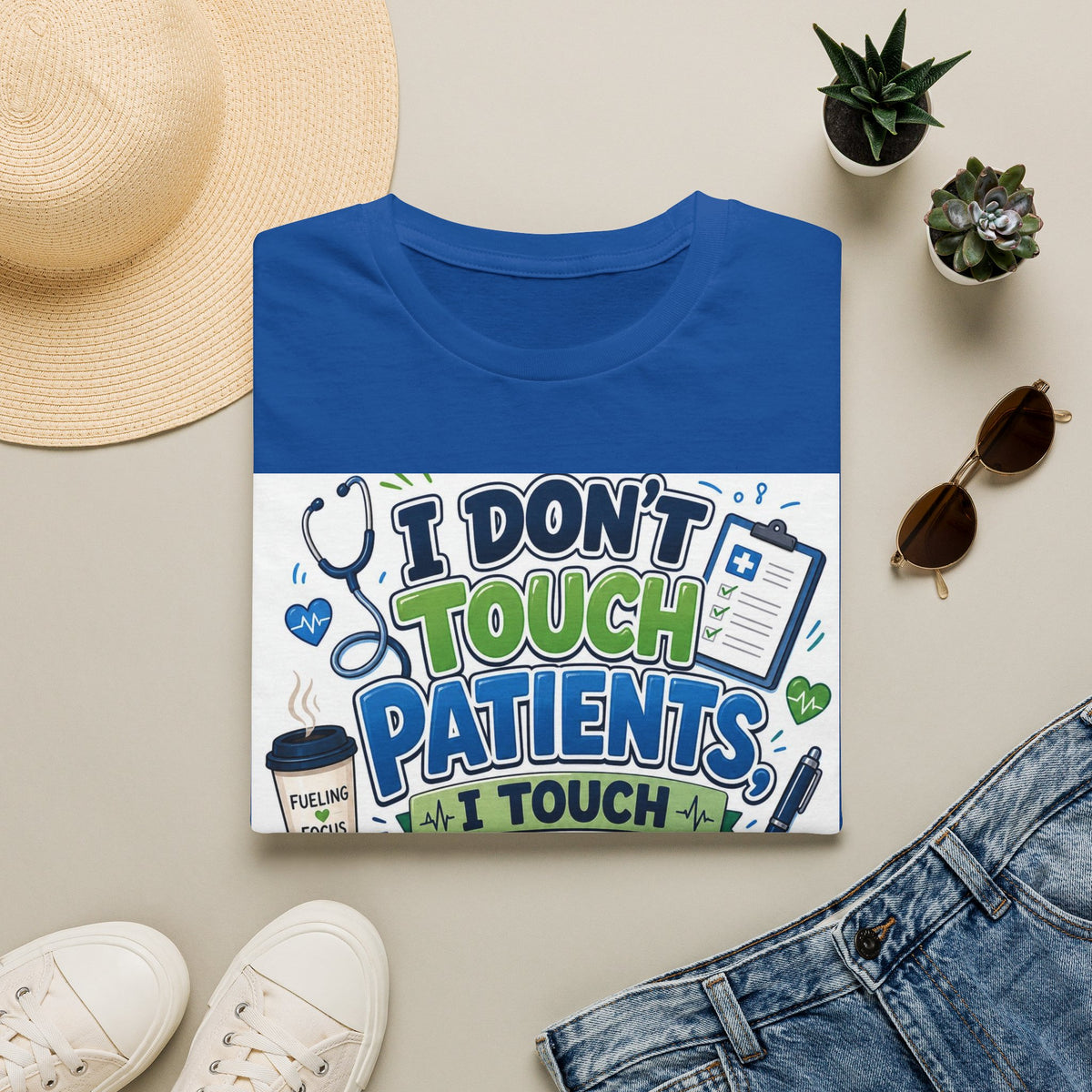 Humorous T Shirt Design Featuring Playful Healthcare And Spreadsheet Imagery