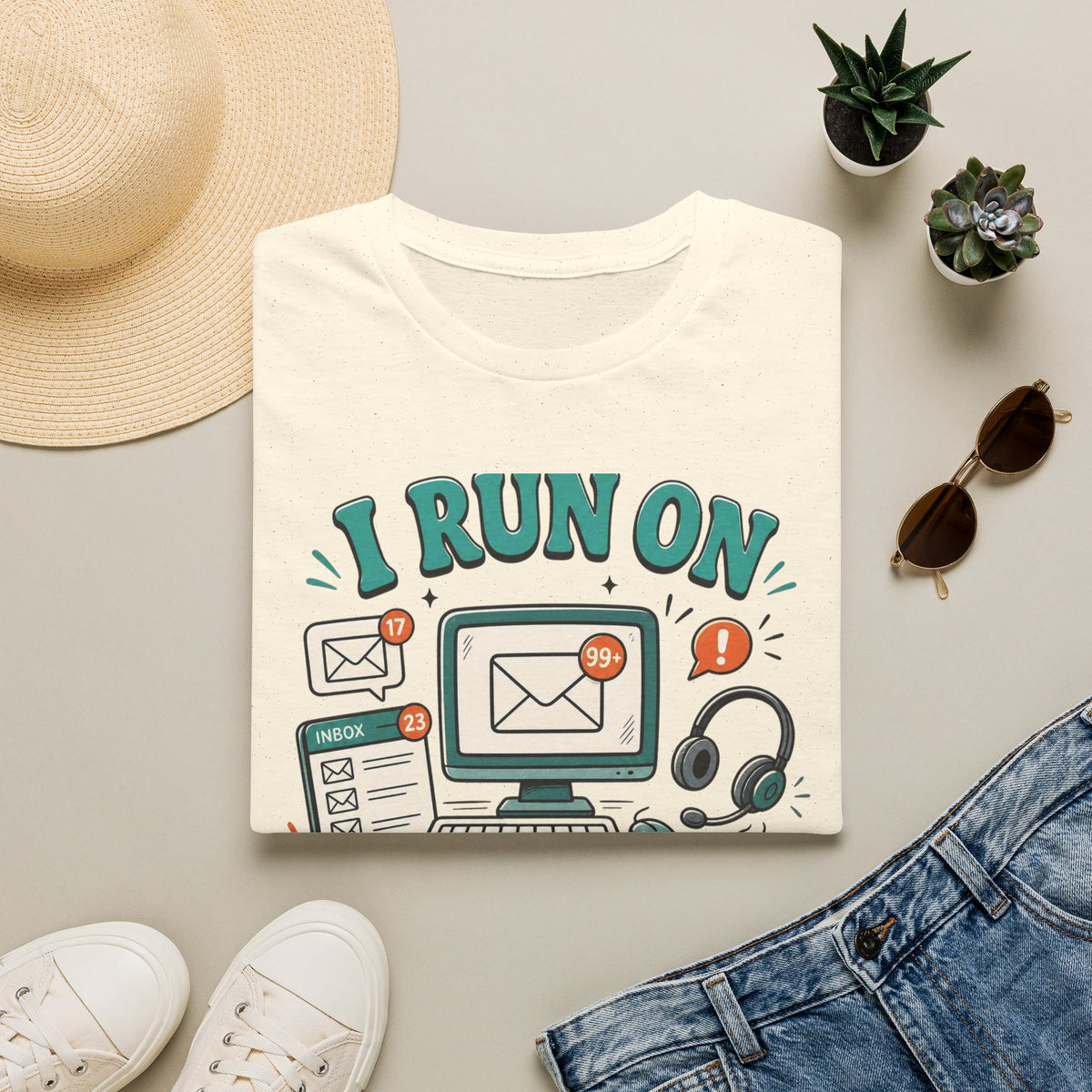 Bold T Shirt Design With Playful Email And Coffee Illustrations