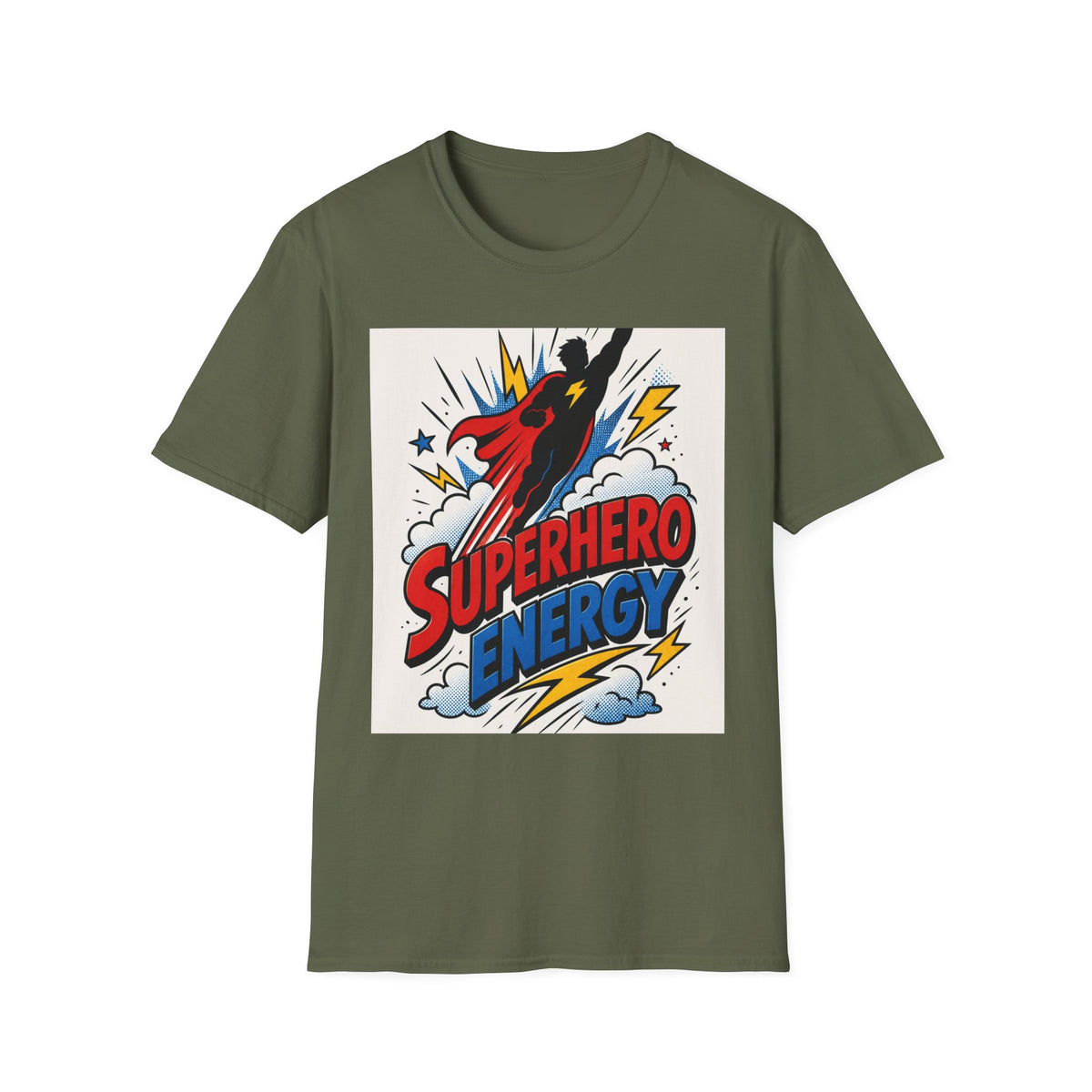 Dynamic Superhero Silhouette Soaring Through Colorful Clouds